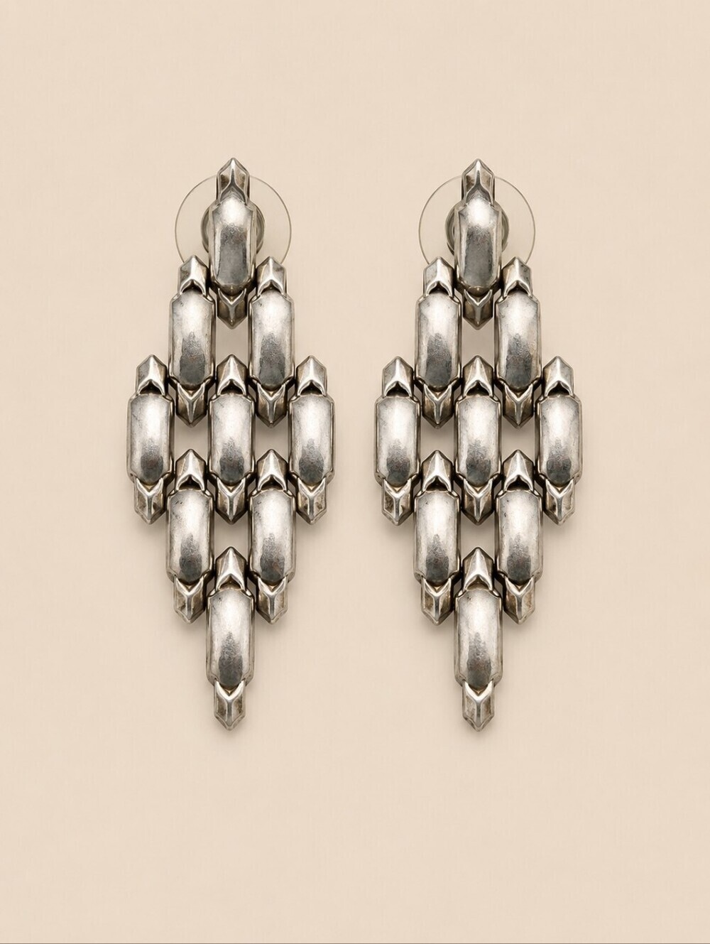 Vintage Silvertone Cascade Waterfall Cluster Pattern Post Earrings